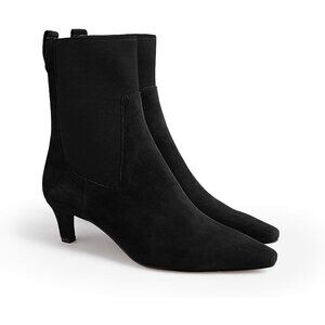 Women's Black Ankle Low Kitten Heel Pointed Toe Slip On Dressy Winter Booties